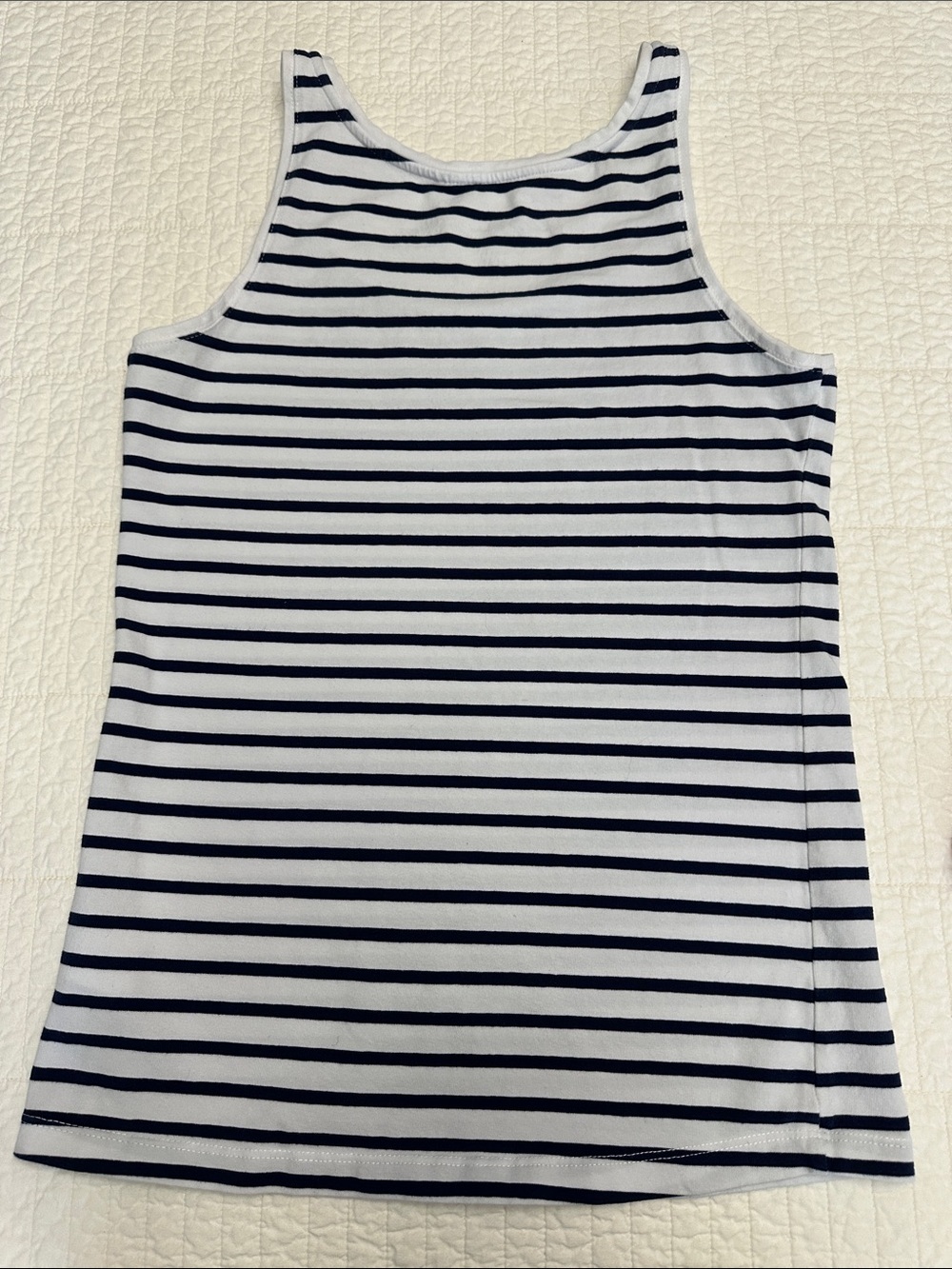 Organic Cotton Medium Tank Striped Navy White Tank Top Women's Casual Scoop Neck - Picture 6 of 6